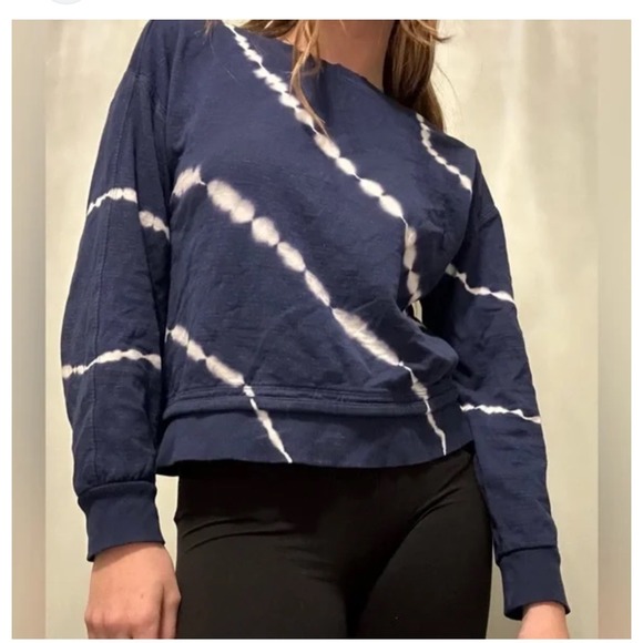 Athleta Sundown Sweatshirt 2.0 Navy Tie Dye Cotton Blend XL - Picture 3 of 9
